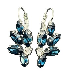 Ste Bop dark blue rhinestone silver tone dangle earrings sparkly